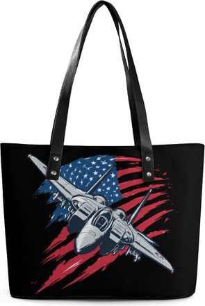 Generic Fighter Jet US Flag Plane Tote Bags for Women Cute Shoulder Purses Handbags
