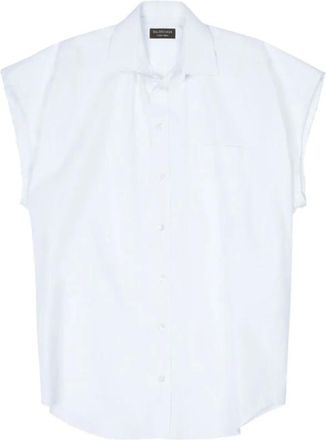 Balenciaga Witte Mouwloze Button-Up Shirt - Dames - Overhemden - Wit - XS - Katoen - Overhemden