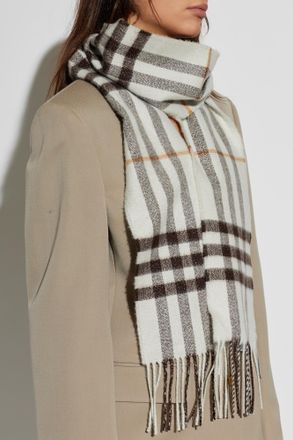 Burberry Fringed Cashmere Scarf, Unisex, Cream