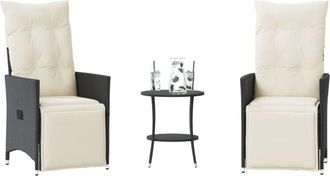 vidaXL Mesita Y Sillas Con Cojines 3 Piezas Rat&aacute;n Sint&eacute;tico Negro Vidaxl