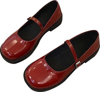 Generic Mary Jane Low Shoes for Women Flat Casual Ballet Flats Retro Buckle Strap Single Shoes Mary Jane Shoes Womens Low Heel Slip On Flats Closed Toe Evenin