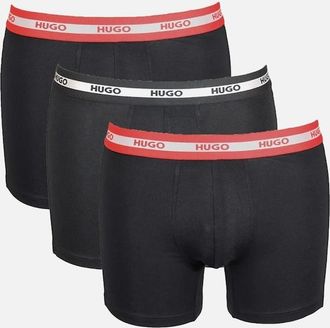 HUGO BOSS Mens 3-Pack Stripe Waistband Boxer Briefs, Black w/ red/silver - Size: 37/36/32
