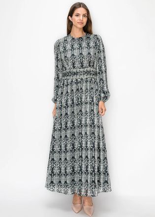 YAL New York Printed Maxi Dress in Charcoal Grey
