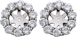 Pompeii3 1 1/2ct Diamond Halo Earring Studs Jackets 14k White Gold (6-6.7mm)