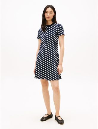 Tommy Hilfiger Womens Chevron Stripe Interlock Dress - Navy - XXL