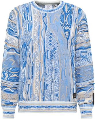 Carlo Colucci Gebreide trui met opvallend patroon - Heren - Ronde hals truien - Blauw - 3XL - Truien & Vesten