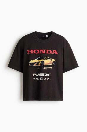 H&M Loose Fit Printed T-shirt in Black & Red/honda at Nordstrom, Size X-Large