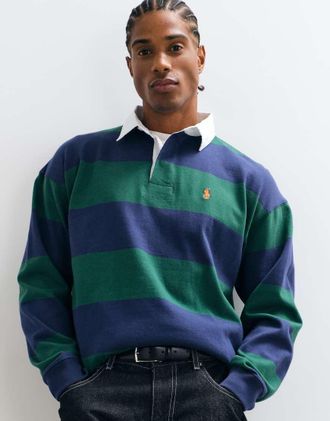 Polo Ralph Lauren felpa polo da rugby in maglia blu navy e verde