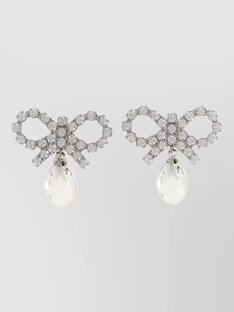 Self Portrait crystal-embellished bow drop earrings