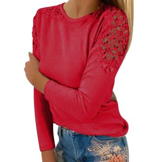 Generic Workout Clothes Women Long Sleeve Tops for Women UK Clearance Fashion Flower Cutout Shoulder Going Out Tops Retro Solid Color T Shirt Ladies Todays of