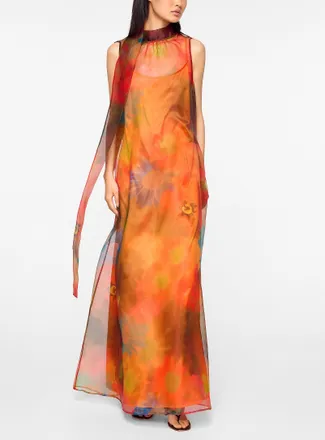 Staud Womens Albee long floral organza dress