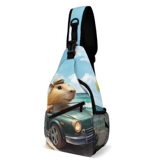 Generic Cute Capybara Driving A Car Unisex Shoulder Bags Casual Crossbody Chest Bag Sling Backpack for Hiking Cycling Travel