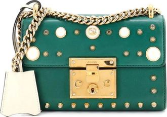 Gucci Pearly Padlock Studded Leather Small shoulder bag - Groen