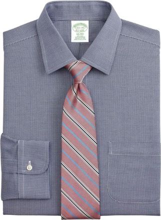 Brooks Brothers Milano Slim-fit Strijkvrij Overhemd- Dobby- Ainsley Kraag - Heren - Zakelijke Overhemden - Blauw - XS - Katoen - Overhemden