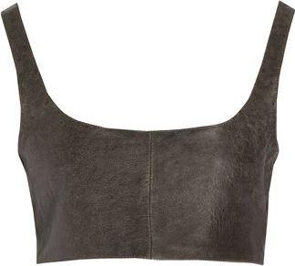 8 by YOOX WASHED-EFFECT LEATHER CROP TOP