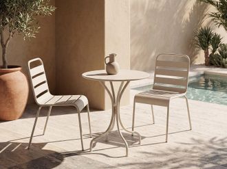 Vente-Unique Sala da pranzo da giardino un tavolo D.60 cm e 2 sedie impilabili in Metallo Beige - MIRMANDE di MYLIA