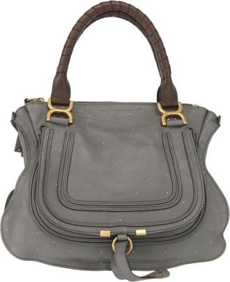 Chlo&eacute; Marcie Shoulder Bag Studded Leather Gray Leather Handbag (Pre-Owned)