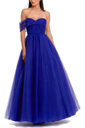 Mac Duggal Strapless Off the Shoulder Bustier Ball Gown in Cobalt at Nordstrom, Size 14