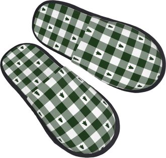 Generic Fleece Slippers Green Christmas Tree Breathable Cotton Slippers Lightweight Anti-Slide Slipper For Spa Bedroom Ladies L