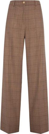 Fracomina Prince of Wales Check Broek - Dames - Wijde Broeken - Bruin - S - Polyester - Broeken