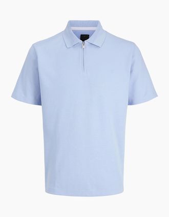 Jack & Jones Mens Jack & Jones JPRBLAETHAN Short Sleeve Zip polo CHAMBRAY BLUE - Size: 44