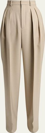 Saint Laurent Pleated Wool-Silk Canvas Wide-Leg Pants