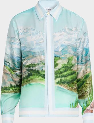 Casablanca Mens Dalmatian A La Montange Silk Long-Sleeve Shirt