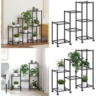 vidaXL Portafiori con Ruote 83x25x83,5 cm Ferro Nero - Scaffale per piante - Fioriera angolare