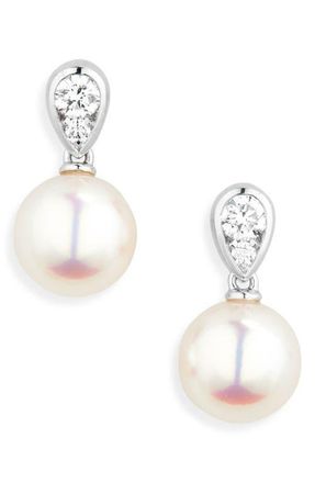 Mikimoto Morning Dew Akoya Pearl & Diamond Stud Earrings in 18Kw at Nordstrom