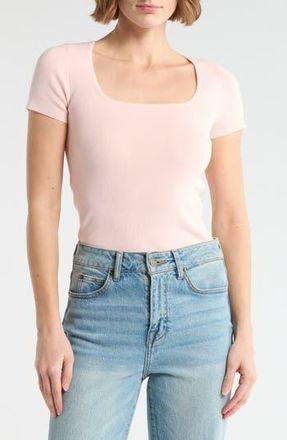 Leith Compact Short Sleeve Sweater in Pink Cloud at Nordstrom Rack, Size X-Large