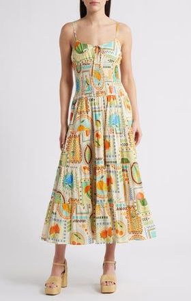 Moon River Print Tiered Maxi Dress in Orange Multi at Nordstrom Rack, Size X-Large