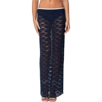Edikted Vara Sheer Lace Maxi Skirt in Navy at Nordstrom, Size Medium