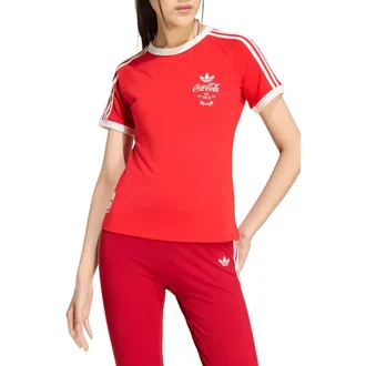 adidas Coca-Cola 3-Stripes Graphic T-Shirt in Vivid Red at Nordstrom, Size Medium