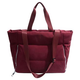 Generic Women Quilted Shoulder Bag Large Capacity Quilted Top Handle Bag Solid Color Puffy Shoulder Bag Ladies Commute Bag (Red)