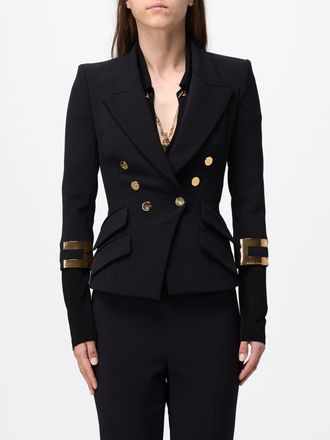 Elisabetta Franchi Slim Fit Double-Breasted Blazer with Padded Shoulders