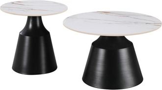 Habitat et Jardin Set di 2 tavolini da caff&egrave; impilabili in ceramica Vulca - 70 x 70 x 43 cm - Bianco