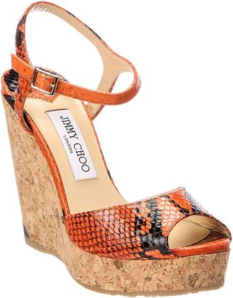 Jimmy Choo London Perla 120 Snake-Embossed Leather Wedge Sandal