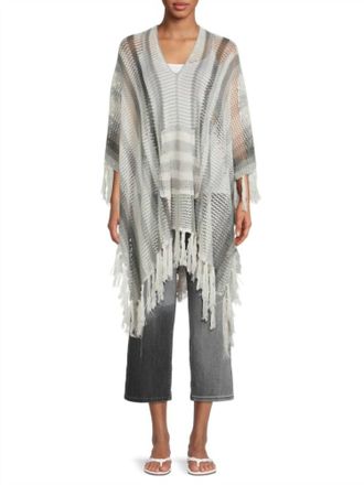 Badgley Mischka Open Knit Poncho In Beige