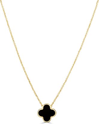Italian Gold, Inc 14K Yellow Gold Small Single Clover Necklace - Onyx