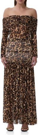 AFRM Emmeline Leopard Print Off the Shoulder Maxi Dress in Winter Animal at Nordstrom, Size X-Small