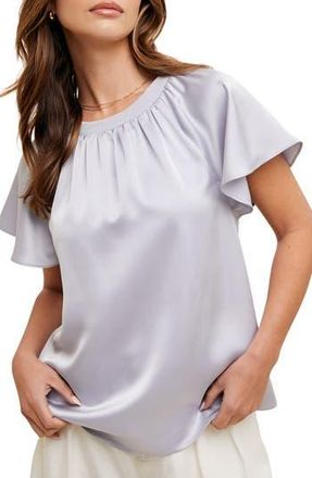 Wishlist Flutter Sleeve Satin Top in Cloud at Nordstrom Rack, Size Medium
