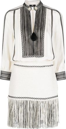 Elisabetta Franchi fringed georgette and tweed minidress - women - Viscose/Polyester/Cotton/Spandex/Elastane - 40 - Neutrals