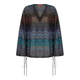 Missoni Chevron Lam&eacute; Viscose Blouse met Pailletten - Dames - Blouses & Shirts - Blauw - Maat: 3XS Viscose