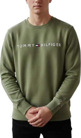 Tommy Hilfiger Mens Sweatshirt Terry Cotton Embroidered Logo Pullover Jumper - Olive - Size X-Large