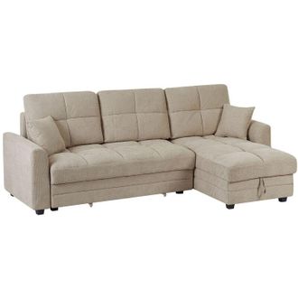 Vente-Unique Divano angolare convertibile e reversibile in tessuto ciniglia beige LUMARIO