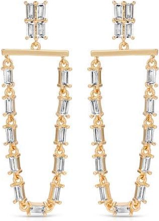 Ettika Baguette Cubic Zirconia Hoop Drop Earrings in Gold at Nordstrom Rack