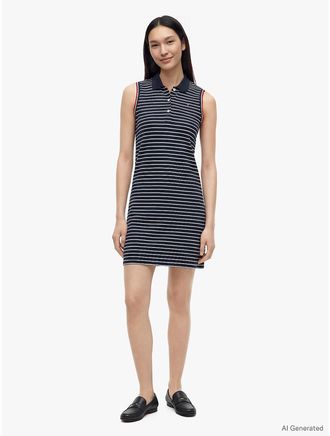 Tommy Hilfiger Womens Sleeveless Striped Polo Dress - Navy Multi Stripe - L