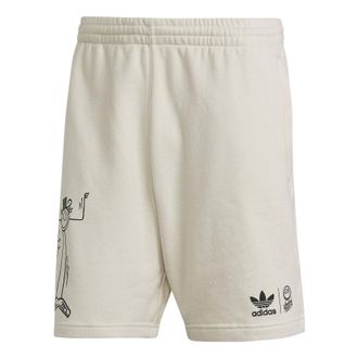 adidas Mens adidas originals Cartoon Graffiti Logo Printing Straight Casual Shorts Creamy White HL9237