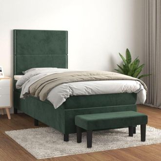 vidaXL Cama Box Spring Con Colch&oacute;n Terciopelo Verde Oscuro 90x200 Cm Vidaxl