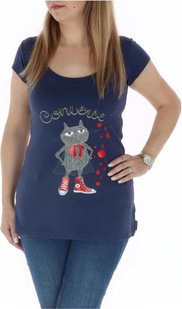 Converse Casual Cat Superhero T-Shirt - Dames - T-shirts - Blauw - S - Katoen - Tops